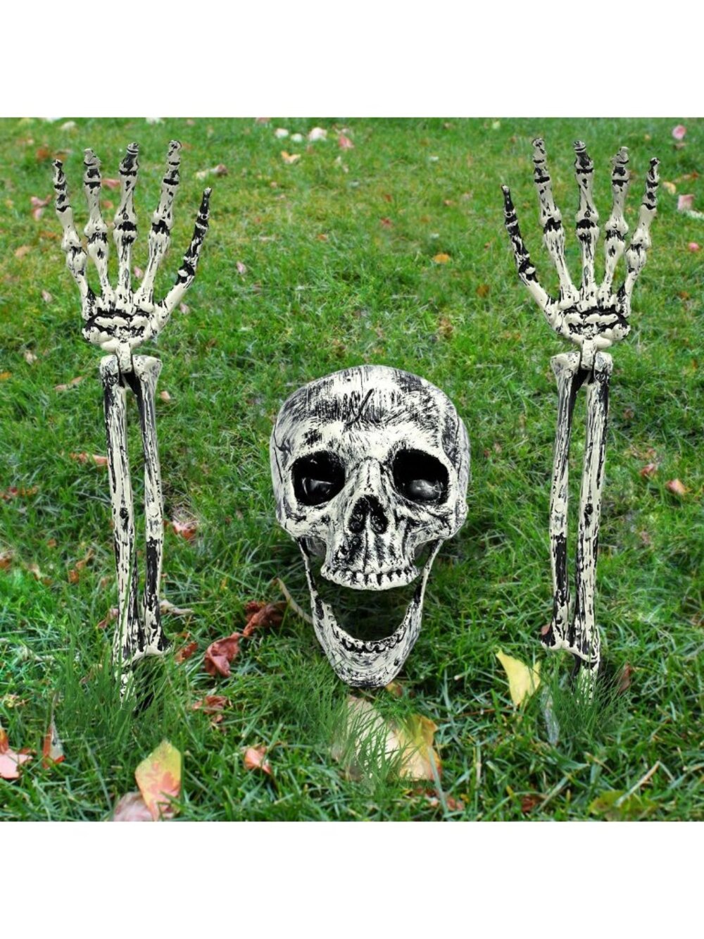 Realistic 3-Piece Skeleton Stakes Set for Halloween Yard Decor - Scary Skull